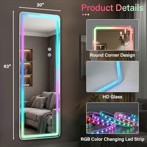 RGB LED Full Length Mirror, Dimmable Lighted - Image 4