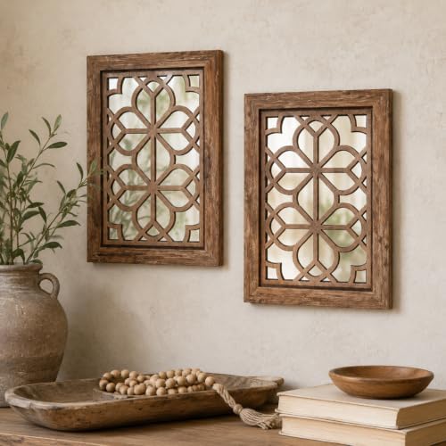 Set of 2 11x15 Inch Rectangular Shatterproof Maroon Decorative Wall Mirrors by HMANGE