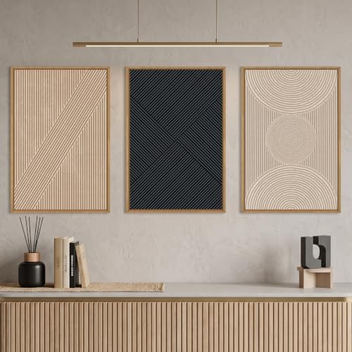 Large Neutral Abstract Boho Beige Framed Wall Art -24"x36"x3 - Image 3