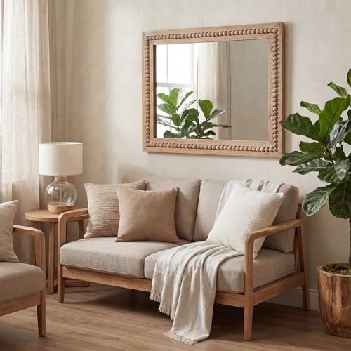 H HOMEWINS Rustic Wood Wall Mirror, Rectangle Bathroom Vanity Mirror - Image 6