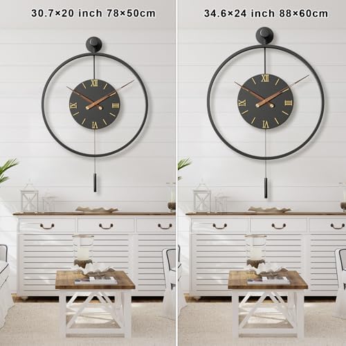 Pytha Sight 34.6×24 Inch Large Metal 3D Roman Numerals Pendulum Wall Clock - Image 3