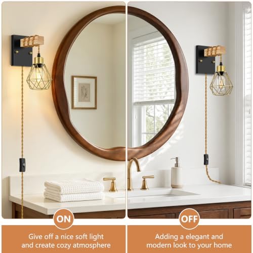 Lomoky Rustic Plug in Wall Sconces Set of 2, Vintage Wall Light Fixtures - Image 5