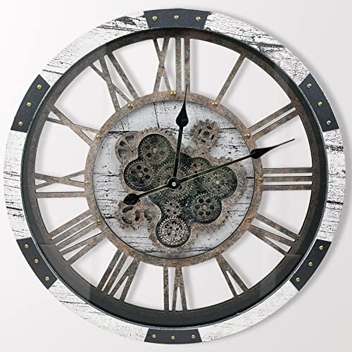 24" Large Wall Clock with Moving Gears, Oversize Vintage Industrial Rustic by DORBOKER
