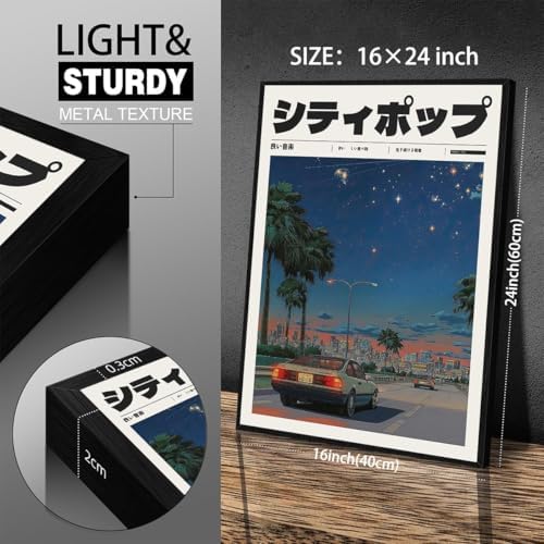 Vintage Japanese Black Framed Wall Art 90s Vaporwave Aesthetic Prints Asian - Image 2