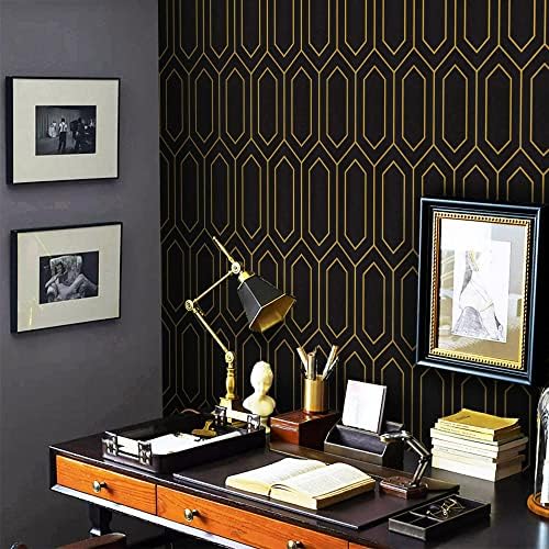 Safiyya 393"x17.3" Peel and Stick Wallpaper Gold and Black Wall Paper Geometric - Image 6