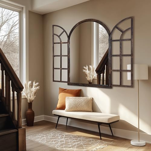 AMOISE Arched Wall Mirror with Wood Window Pane Frame, 24 x 36 Inch - Image 5