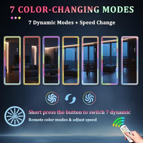 RGB LED Full Length Mirror, Dimmable Lighted - Image 3