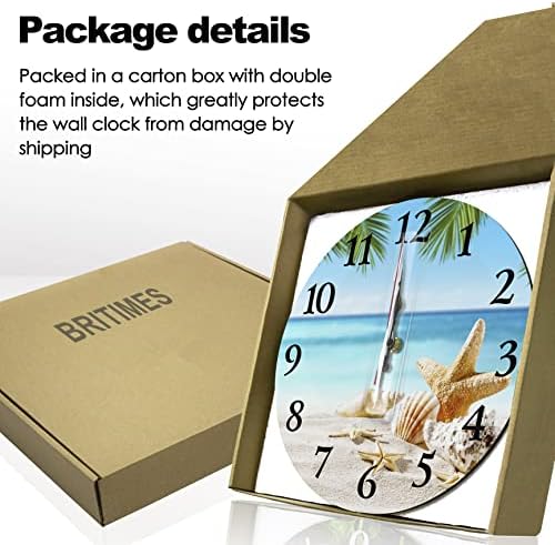 Britimes Round Wall Clock Silent Non-Ticking 10", Beach Summer - Image 5