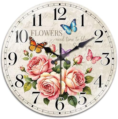 peacoblue Vintage Flowers Wall Clocks Battery Operated by PEACOBLUE