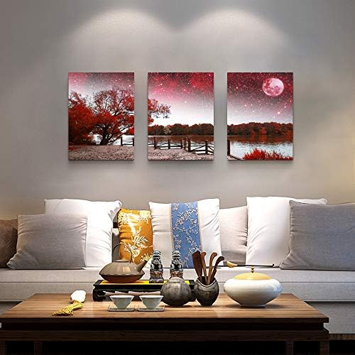 Wall Art Decor Poster Living Room abstract Red Tree Moon Starry Sky Landscape - Image 2