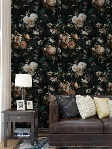 Floralplus Peel and Stick Floral Wallpaper Black Floral Wallpaper - Image 3