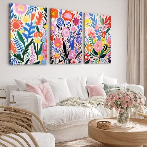 Flower Market Wall Art Set of 3 Floral Wall Decor Henri Matisse Canvas Wall Art - Image 4