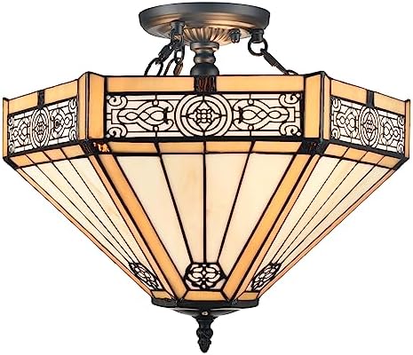 SAMTEEN Tiffany Style Semi Flush Mount Light by SAMTEEN