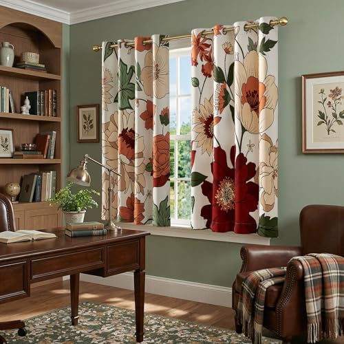 jinchan Beige Boho Floral Blackout Curtains 63 Inch Grommet 2 Panels - Image 3