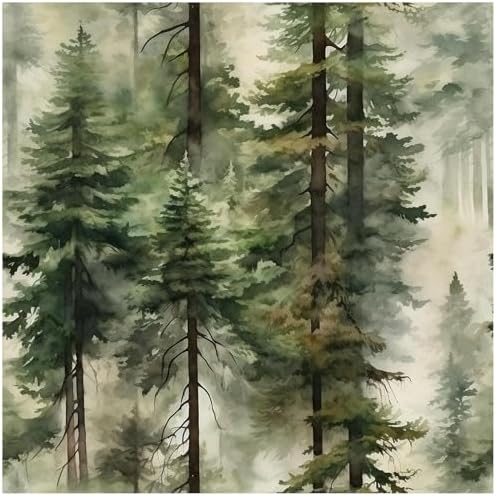 HAOKHOME Forest Wallpaper Peel and Stick Tree Green Woodland 17.3in x32.8ft by HAOKHOME