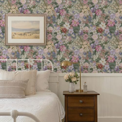 Ismoon Floral Peel and Stick Wallpaper Vintage Wallpaper 17.3in x 16.4ft - Image 3