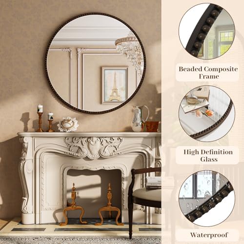 Vintage Round Mirror, 28 Inch Circle Wall Mounted - Image 4