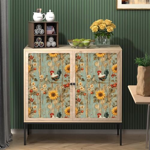 Sunflowers Rooster Peel and Stick Wallpaper 17.3"x78.7" Wood Vintage Non-Woven - Image 2