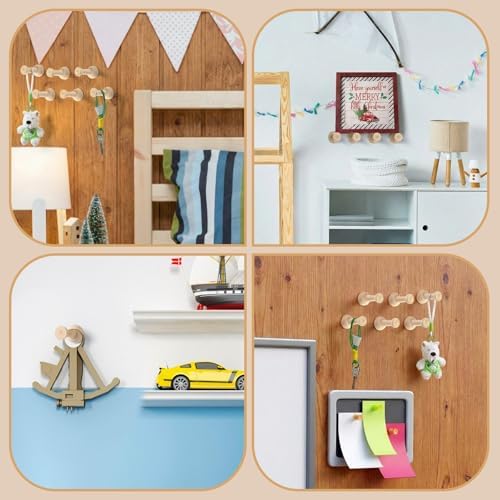 6 Pack Natural Wooden Adhesive Coat Hooks, Rustic Wall Hangers - Image 5