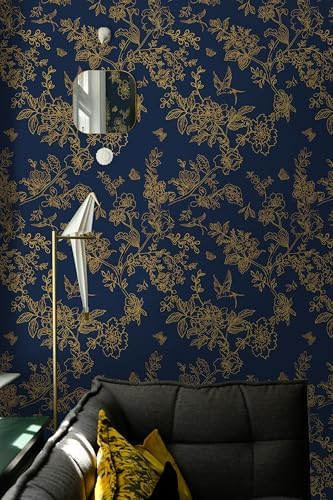 Froluya Dark Blue Peel and Stick Wallpaper Vintage Floral 17.7in×196.8in - Image 6