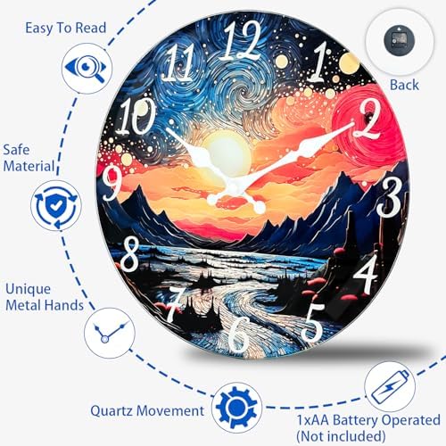 Starry Wall Clock, 8 Inch Glass Wall Clocks - Image 6