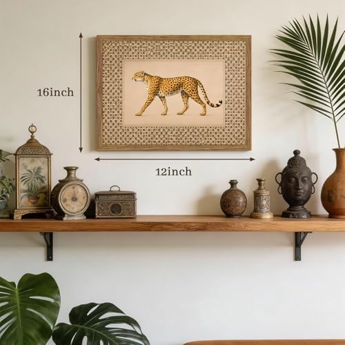 Vintage Framed Cheetah Canvas Wall Art Trendy Leopard Pictures 12×16 Inch - Image 6