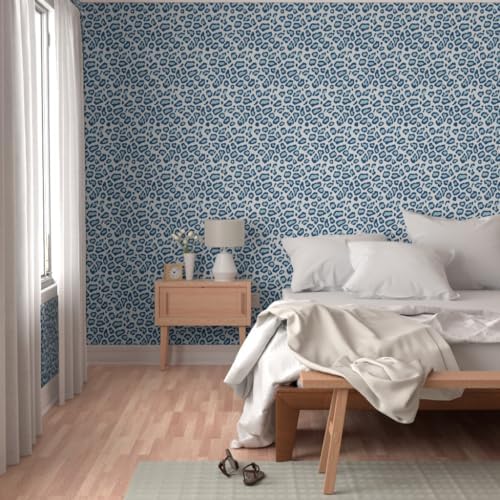 Spoonflower Leopard Skin Blue Peel and Stick Removable Wallpaper - Image 5