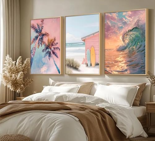 3Pcs Coastal Beach Unframed Canvas Wall Art, Preppy Tropical Summer Decor - Image 4