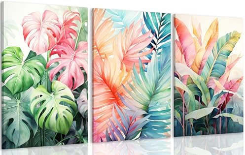 Uofnvrji 3pcs Framed Tropical Botanical Monstera Leaves Canvas Wall Art by Unknown