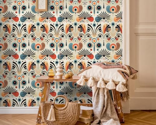 FLFK Boho Vintage Wallpaper Peel and Stick Removable Flower Shape Stripe Wall - Image 3