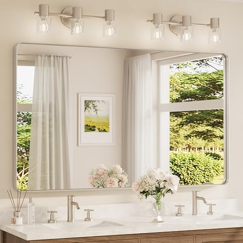 TETOTE 60 x 36 Inch Brushed Nickel Bathroom Mirror by TETOTE