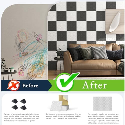 ArtVivid 12 Pack Acoustic Panels, Hexagon Sound Proof Foam Panels - Image 6