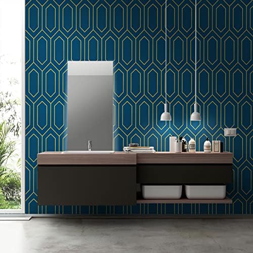 Safiyya Peel and Stick Wallpaper Gold and Blue Wall Paper Geometric Contact - Image 4