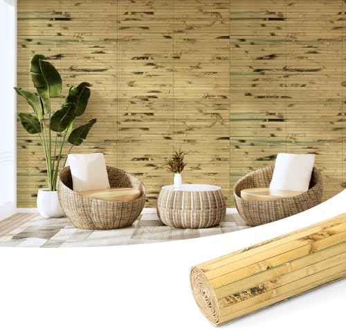 Art3d 12 x 96 in Pole Wrap Natural Bamboo Wall Panel, Light Burned by Art3d