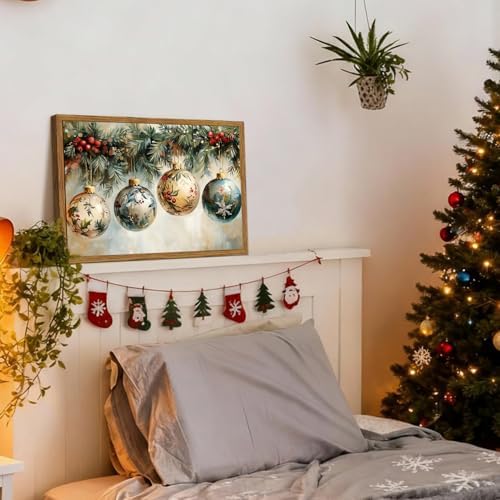 Framed Vintage Christmas Canvas Wall Art, Vintage Christmas Ornament Ball Wall - Image 6