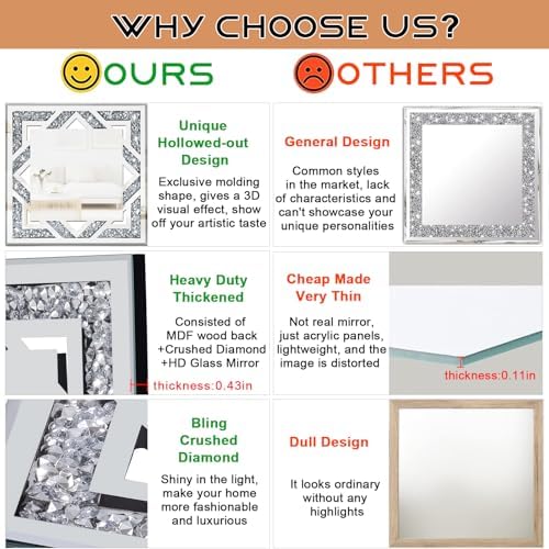 2 Piece Square Hollow Crushed Diamond Decorative Mirror - Image 6