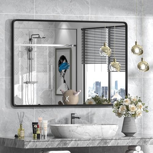 48x32 Black Bathroom Mirror for Wall by GOLOMO