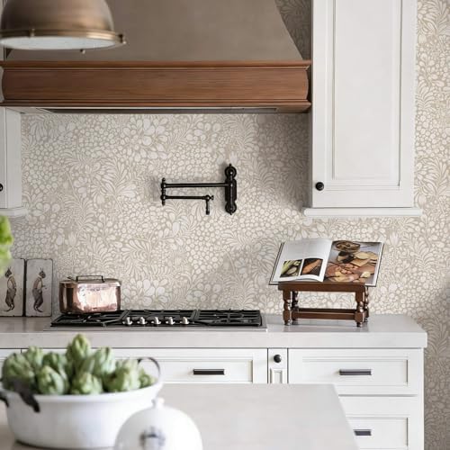 Heroad Peel and Stick Wallpaper Boho Beige Contact Paper 17.3''x196'' Floral - Image 2