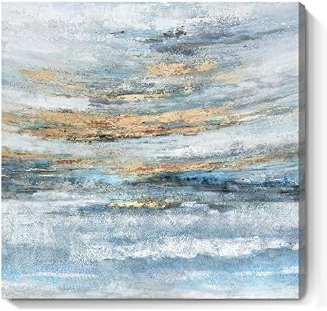 Abstract Canvas Wall Art Framed Light Blue Canvas Print Coastal Theme Artwork by Nicetop