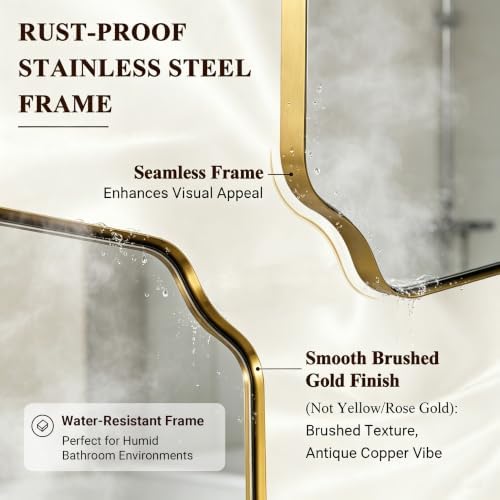 ANDY STAR 24"x36" Gold Mirror, Brushed Brass Scalloped Wall Mirror, Bathroom - Image 4