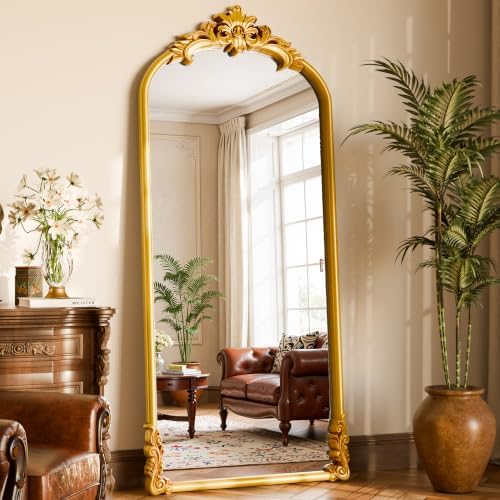 71"x32" Vintage Gold Arched Full Length Mirror by Unknown