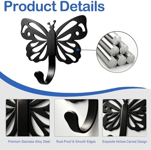 Majewel Black Hooks for Hanging, Butterfly Hooks for Shower Wall Hangs - Image 3