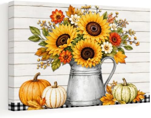 Thanksgiving Sunflower Large Wall Art Fall Flower Pumpkin Maple Leaf Black by Prime+Leader