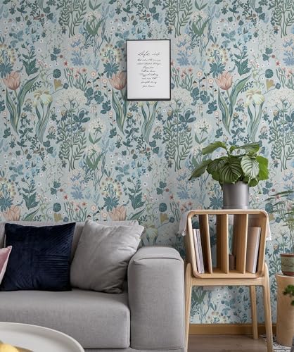 Toduso Peel and Stick Wallpaper Vintage Wall Paper Gray Blue Floral Contact - Image 6