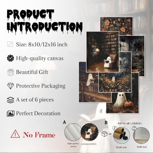 HTTART Vintage Ghost Halloween Poster Set of 6, Dark Academia Cute Ghost Wall - Image 5