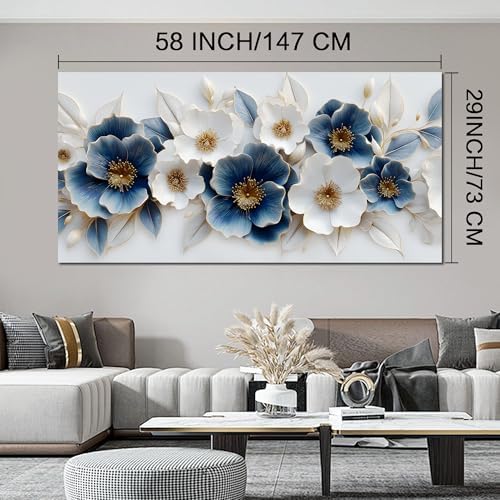 Large Canvas Wall Art for Living Room Blue and White Floral Print Painting wall - Image 6