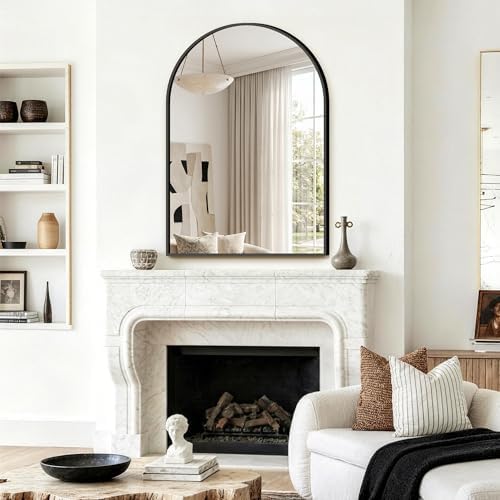 FGU Arched Bathroom Mirror for Over Sink 38"x26" Black Vanity Mirror - Image 2