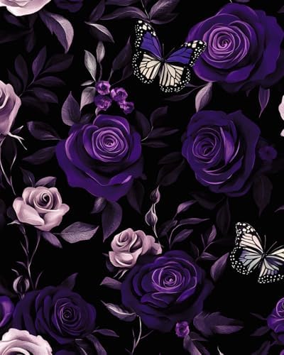 Purple Vintage Floral Peel and Stick Wallpaper 17.5" x 118" by XRUIBZI