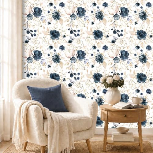 Navy Blue Floral Peel and Stick Wallpaper 17.7"x78.8" - Image 3