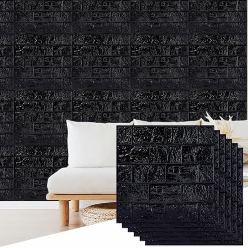 CRASPIRE 10Pcs 3D Faux Stone Peel and Stick Wall Black Tile Panels 11.8x11.8in by CRASPIRE